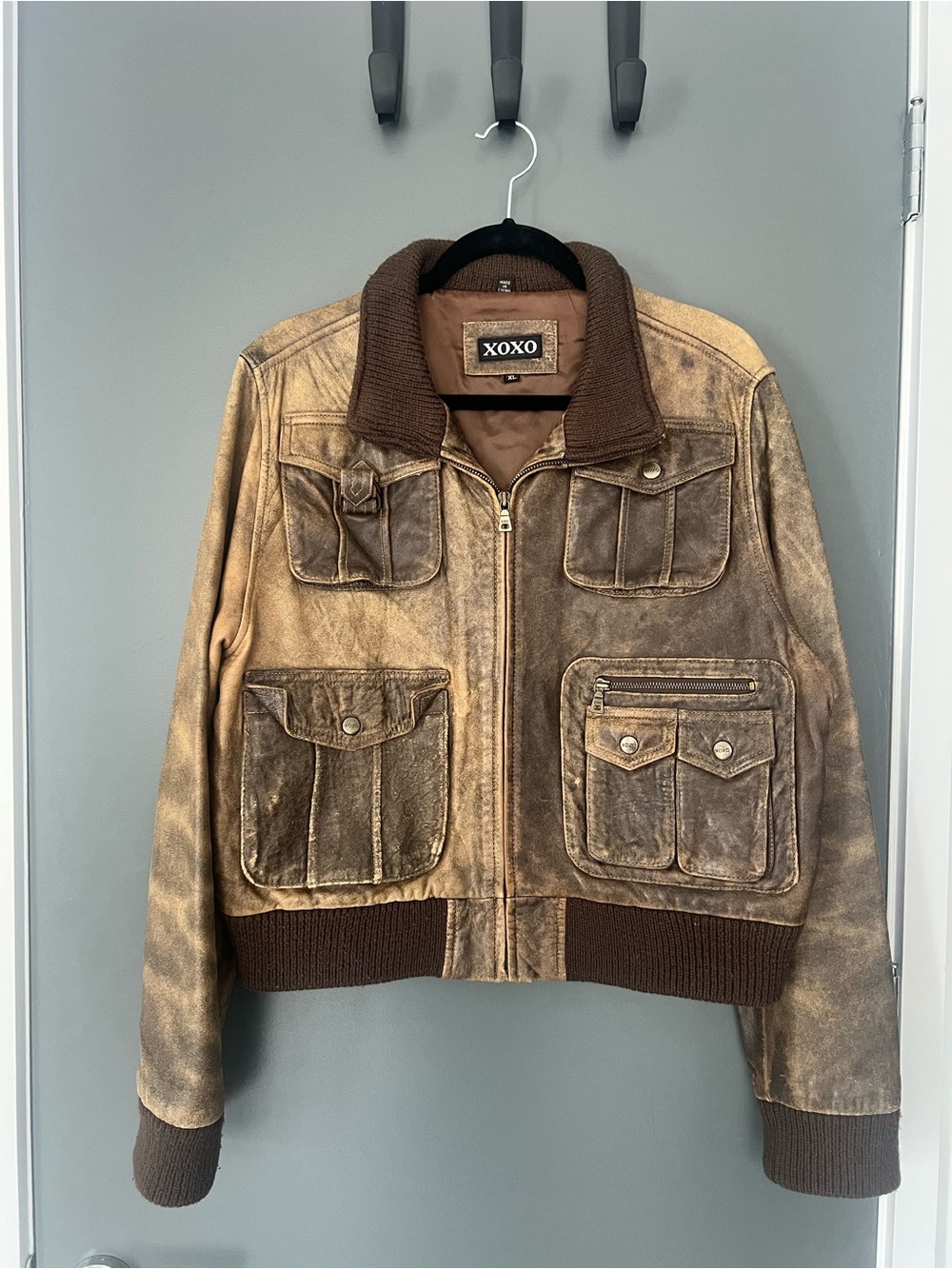 XOXO Men's Brown Distressed Bomber Jacket
